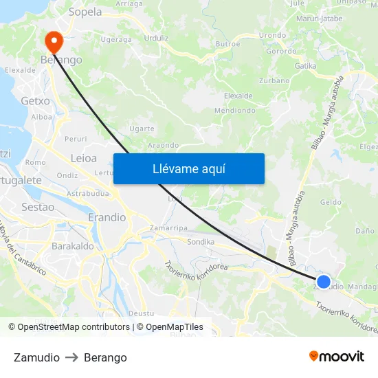 Zamudio to Berango map