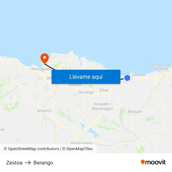 Zestoa to Berango map
