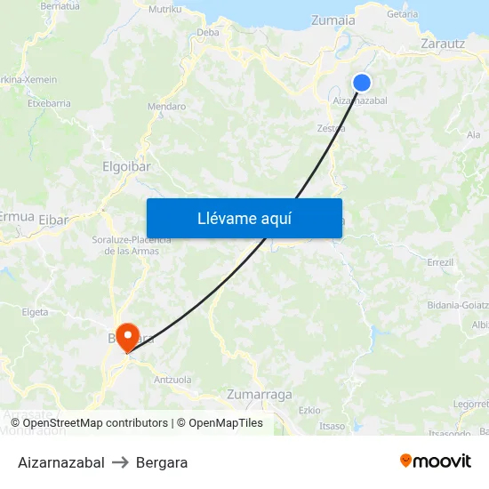 Aizarnazabal to Bergara map
