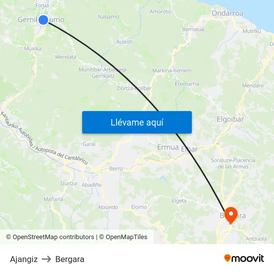 Ajangiz to Bergara map