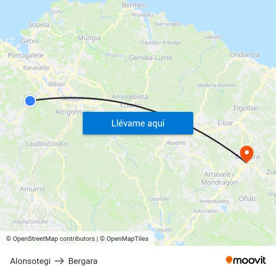 Alonsotegi to Bergara map