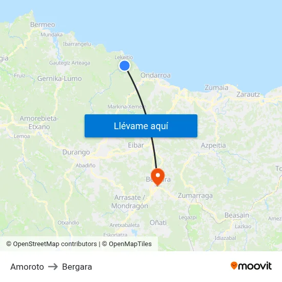 Amoroto to Bergara map