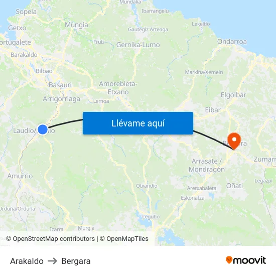 Arakaldo to Bergara map
