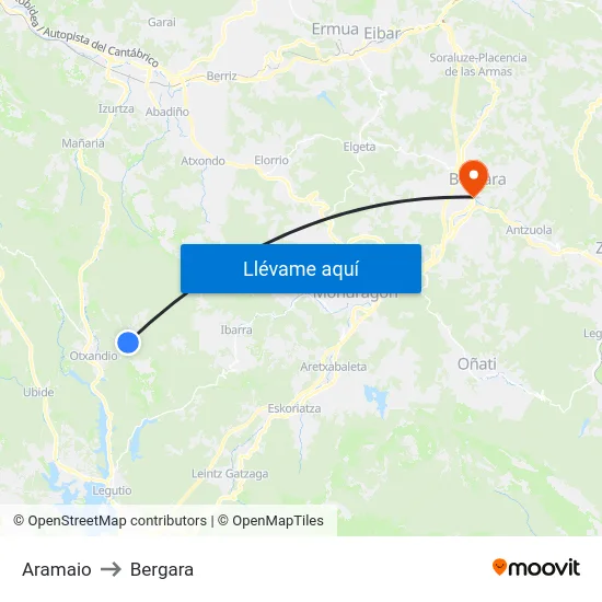 Aramaio to Bergara map