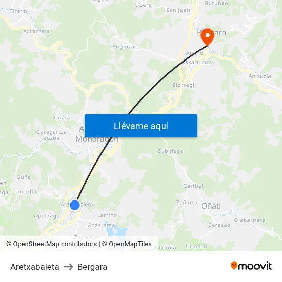 Aretxabaleta to Bergara map