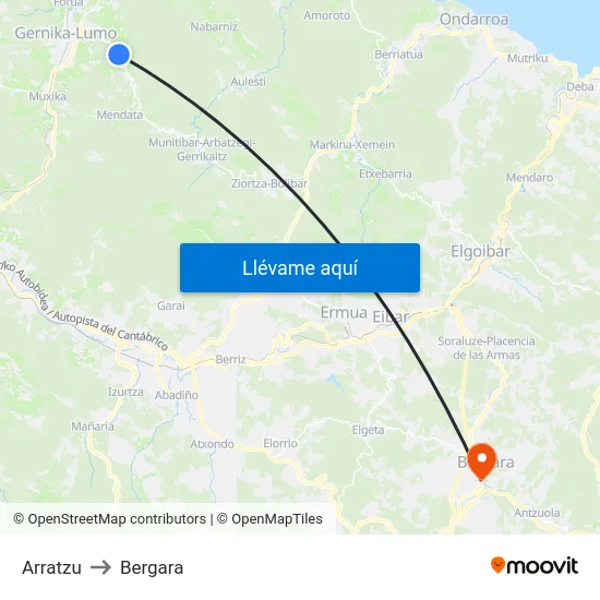 Arratzu to Bergara map