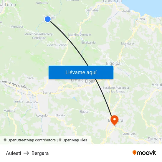 Aulesti to Bergara map
