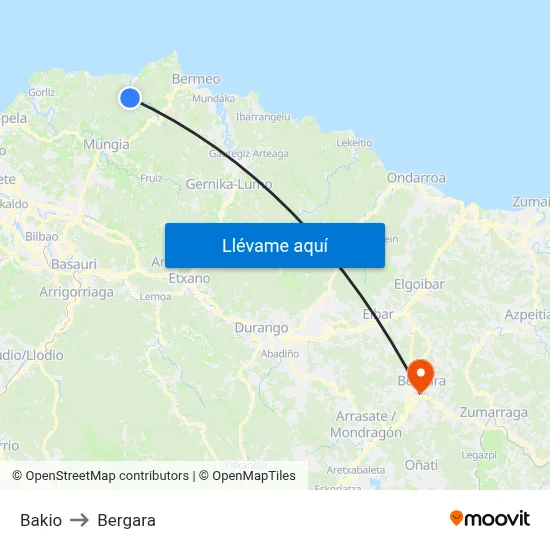 Bakio to Bergara map