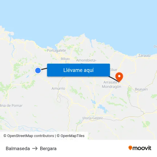 Balmaseda to Bergara map