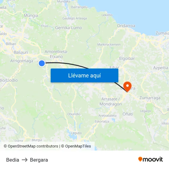 Bedia to Bergara map