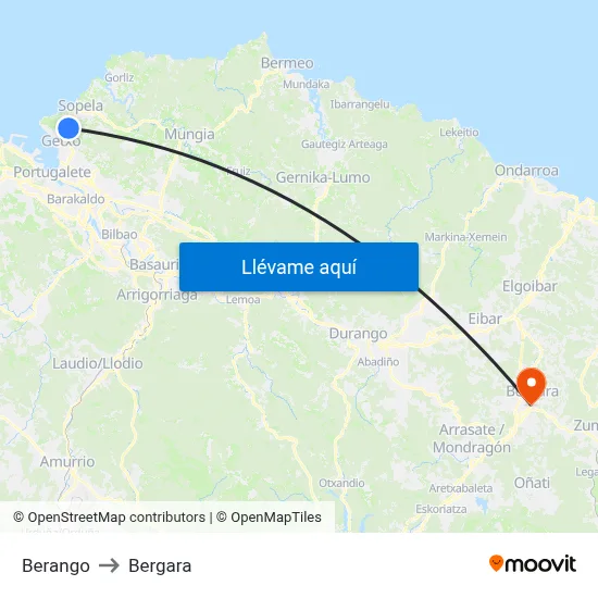 Berango to Bergara map