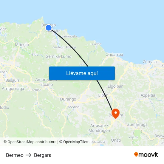 Bermeo to Bergara map