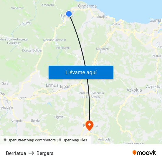 Berriatua to Bergara map