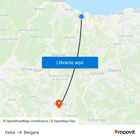 Deba to Bergara map