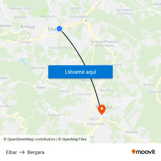 Eibar to Bergara map
