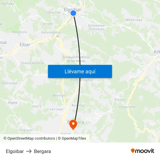 Elgoibar to Bergara map