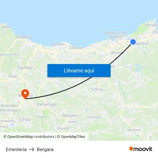 Errenteria to Bergara map