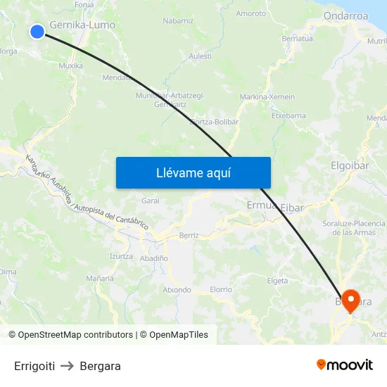 Errigoiti to Bergara map
