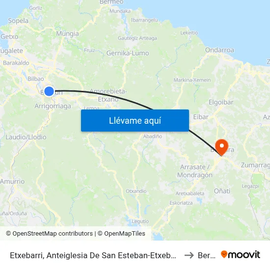 Etxebarri, Anteiglesia De San Esteban-Etxebarri Doneztebeko Elizatea to Bergara map