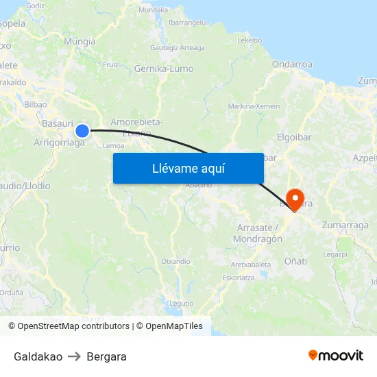 Galdakao to Bergara map