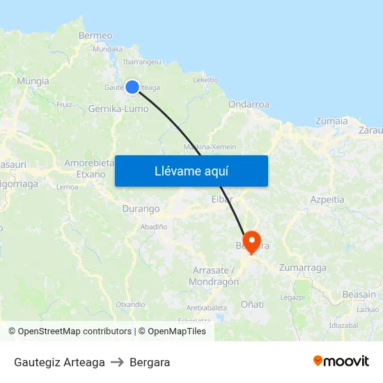 Gautegiz Arteaga to Bergara map