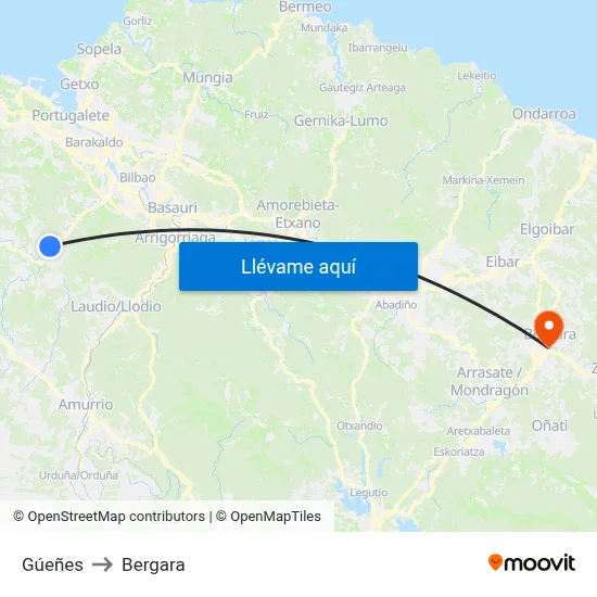 Gúeñes to Bergara map