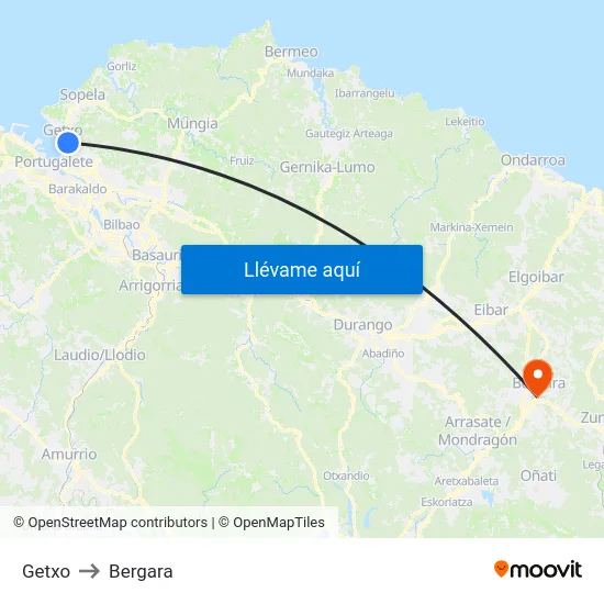 Getxo to Bergara map