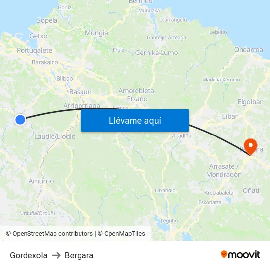 Gordexola to Bergara map