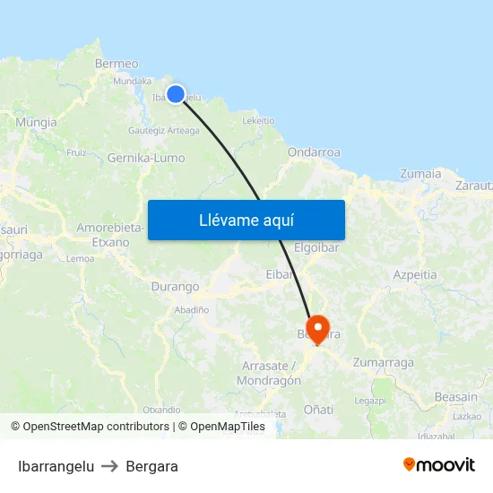 Ibarrangelu to Bergara map