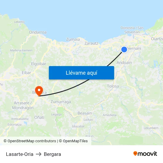 Lasarte-Oria to Bergara map