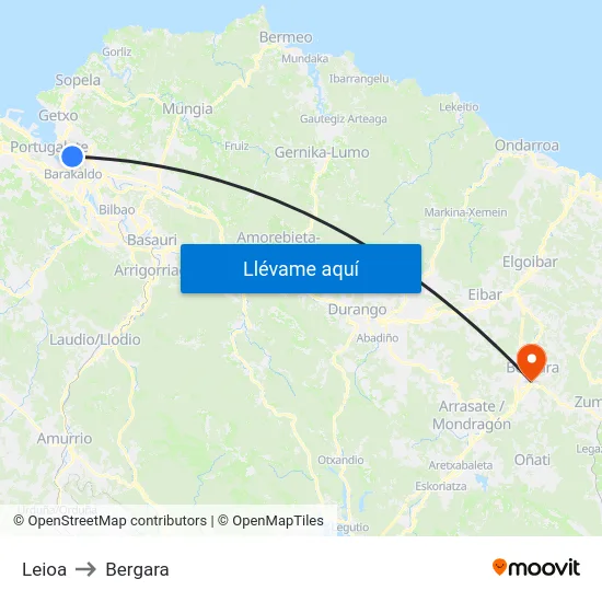Leioa to Bergara map