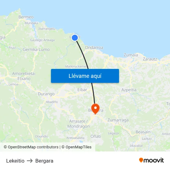 Lekeitio to Bergara map