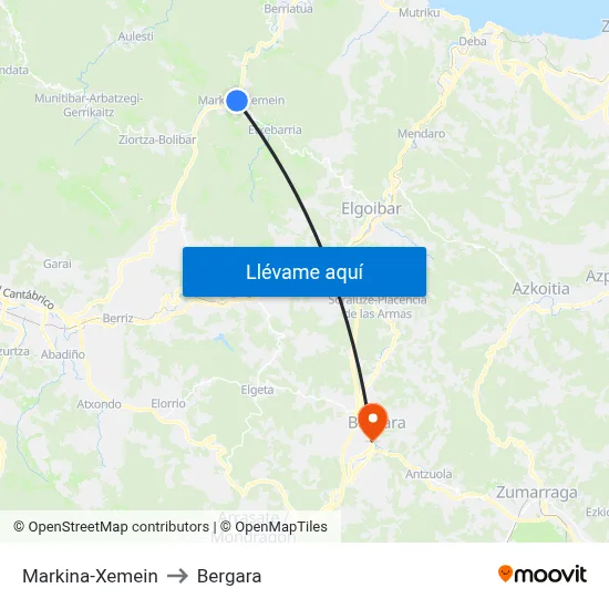 Markina-Xemein to Bergara map