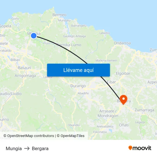 Mungia to Bergara map