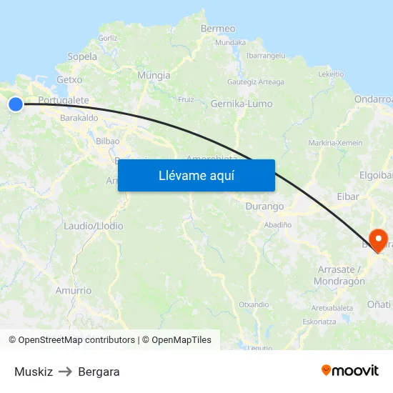 Muskiz to Bergara map