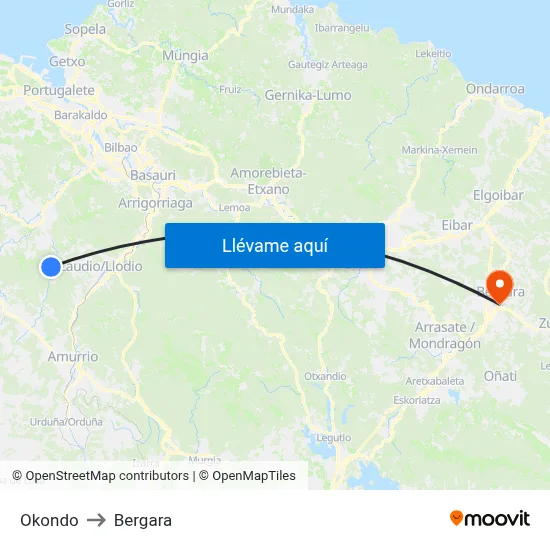 Okondo to Bergara map