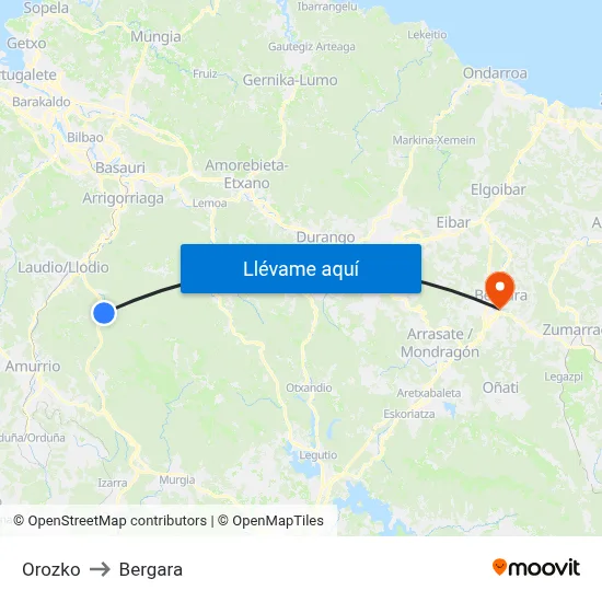 Orozko to Bergara map