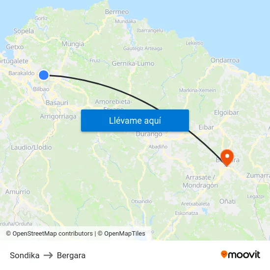 Sondika to Bergara map