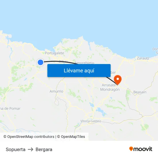 Sopuerta to Bergara map