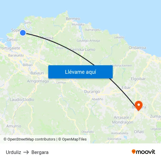 Urduliz to Bergara map
