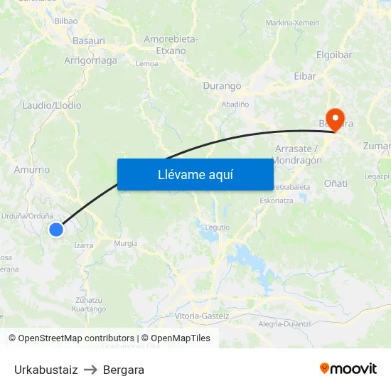 Urkabustaiz to Bergara map