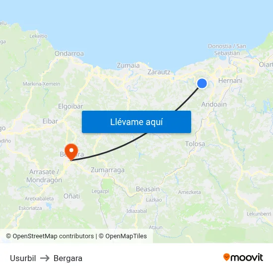 Usurbil to Bergara map