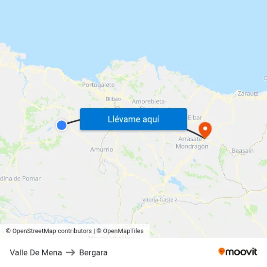 Valle De Mena to Bergara map