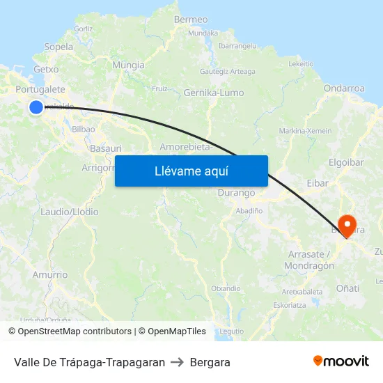Valle De Trápaga-Trapagaran to Bergara map
