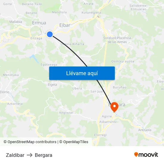 Zaldibar to Bergara map
