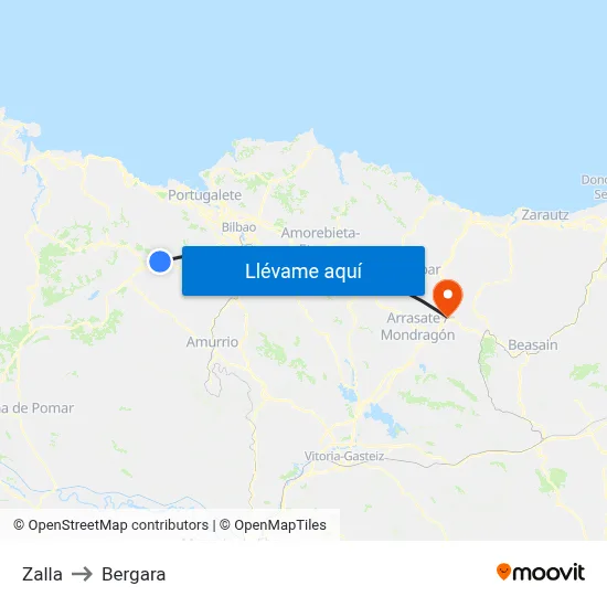 Zalla to Bergara map
