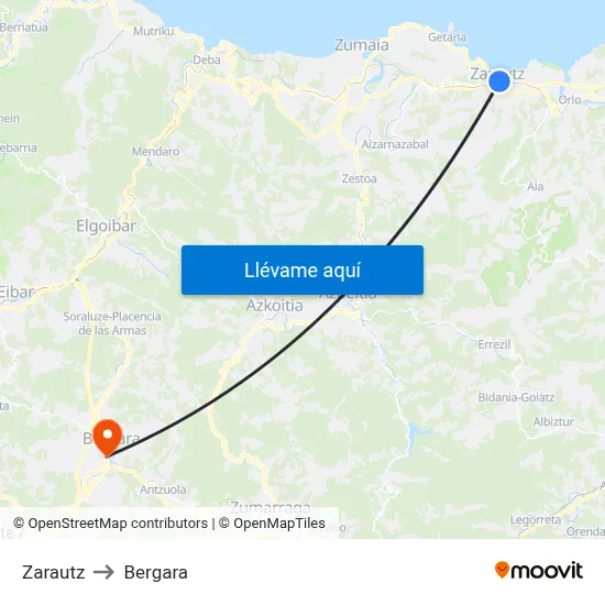 Zarautz to Bergara map