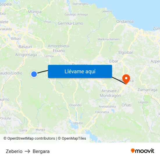 Zeberio to Bergara map