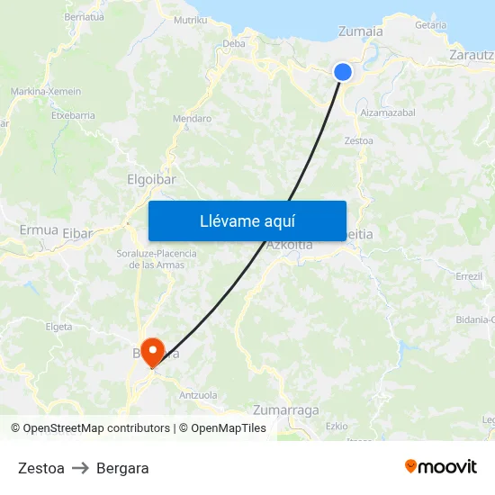 Zestoa to Bergara map