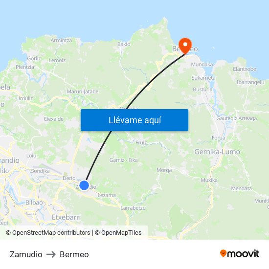 Zamudio to Bermeo map